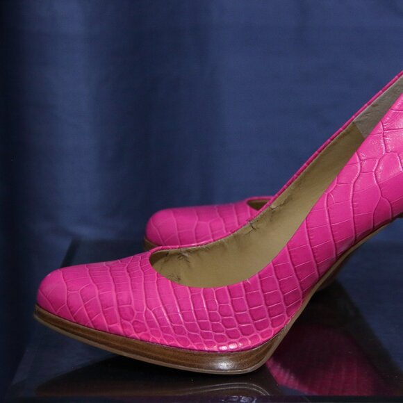Nine West Hot Pink Snake Skin Textured Platform Heels 8.5 - Picture 2 of 4
